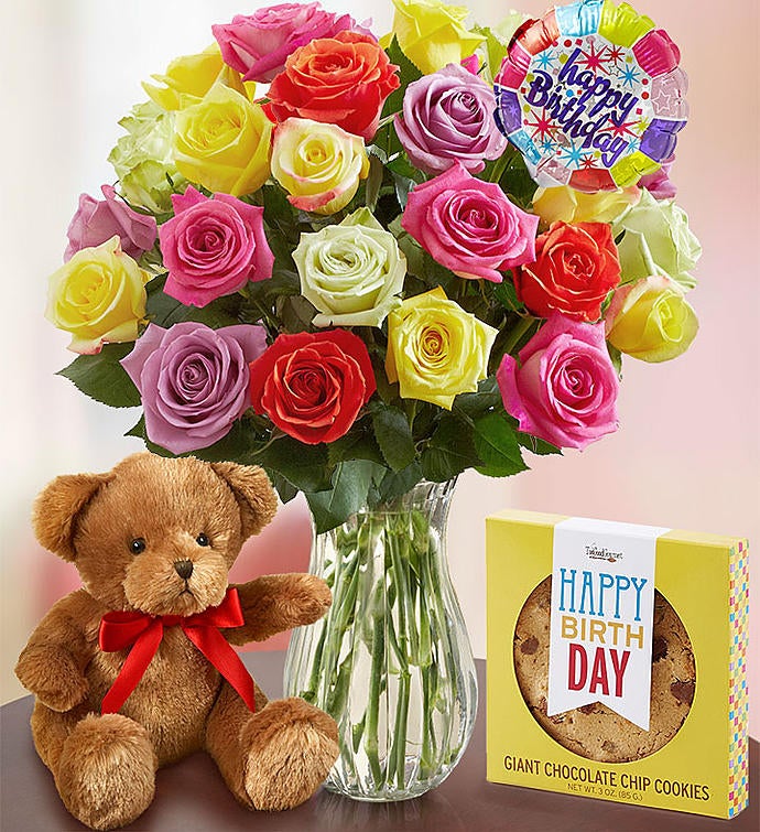 Happy Birthday Assorted Roses, 12-24 Stems