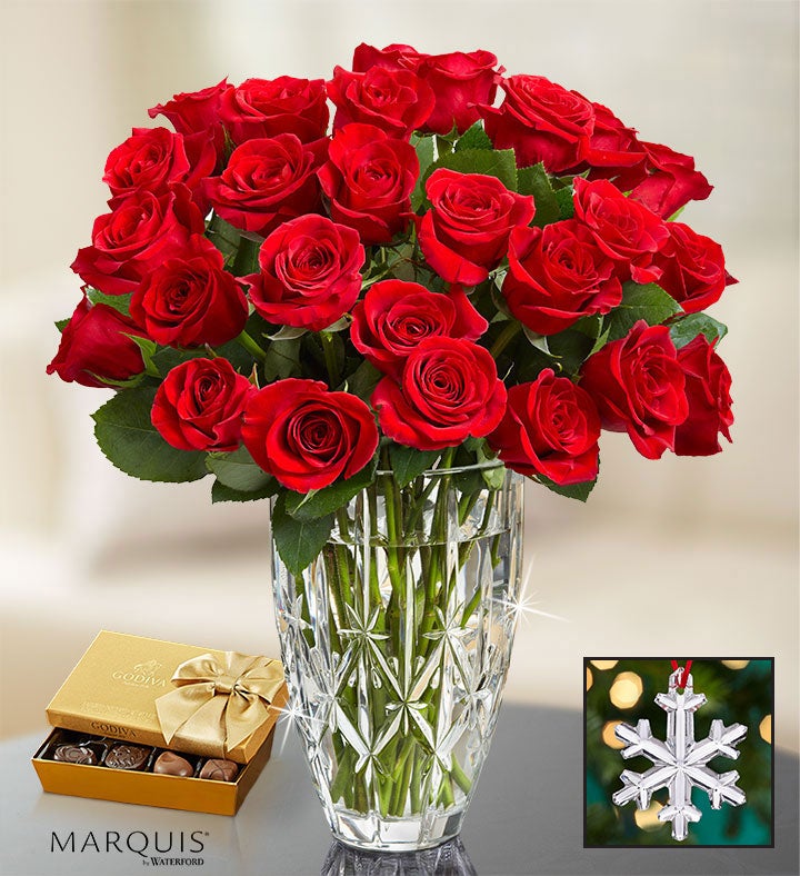 Red Roses in Marquis by Waterford® Vase
