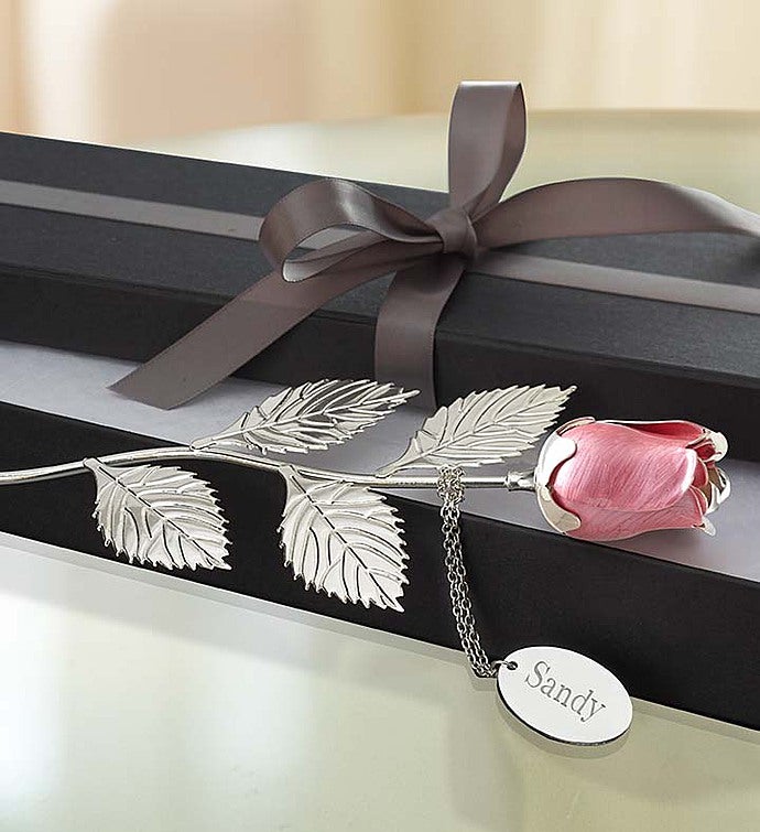 Keepsake Silver Plated Red or Pink Rose