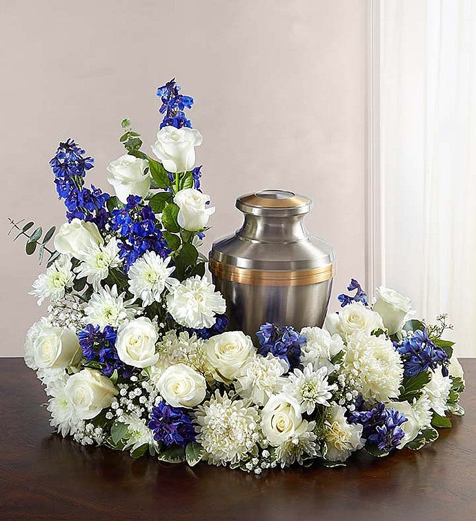 Cremation Wreath - Blue and White 
