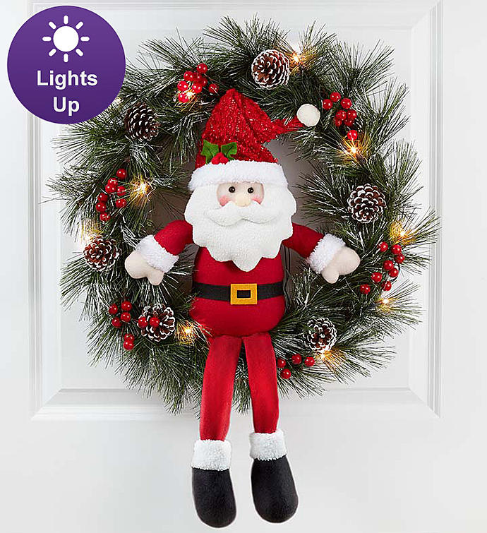 Keepsake Santa Wreath With LED Lights - 22"