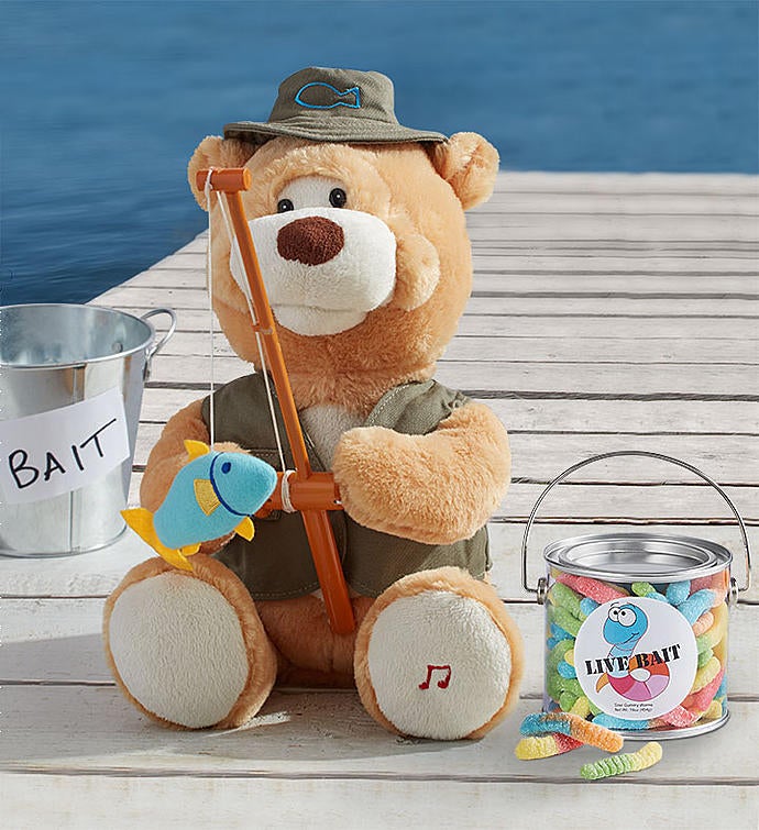 Animated 'Fishin' Flynn' Bear with Gummy Worms