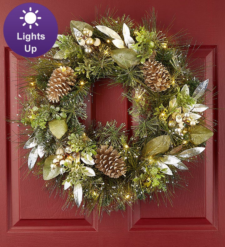 Winter Splendors Light Up Metallic Wreath - 24"