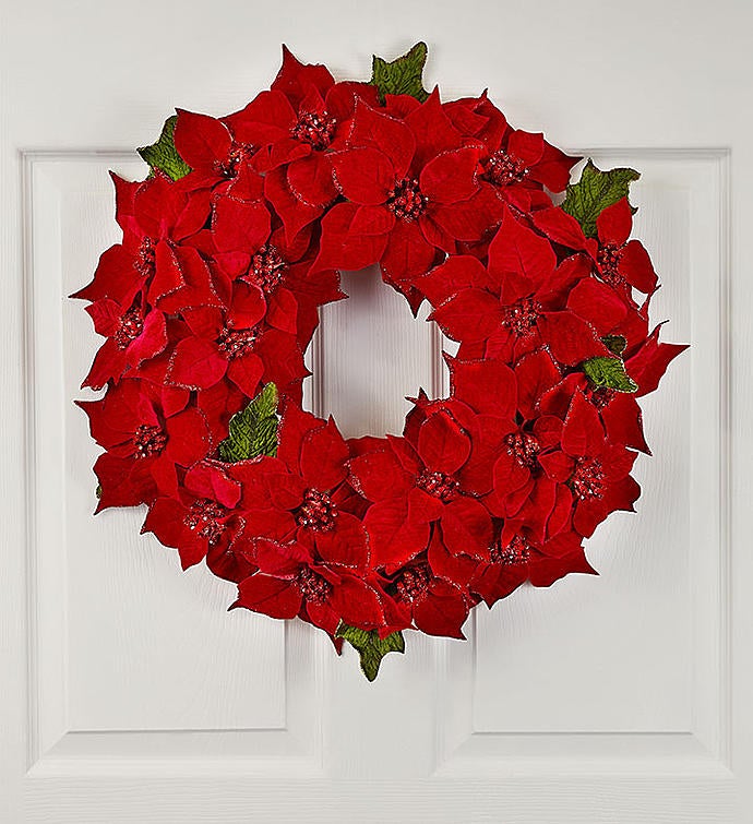 Glistening Poinsettia Wreath-20"