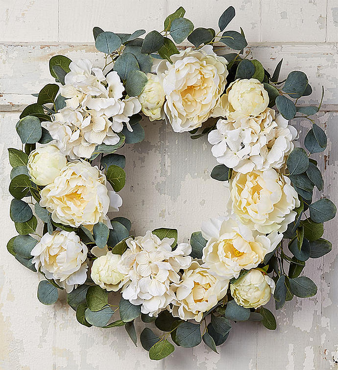 Peaceful White Hydrangea Wreath-24"
