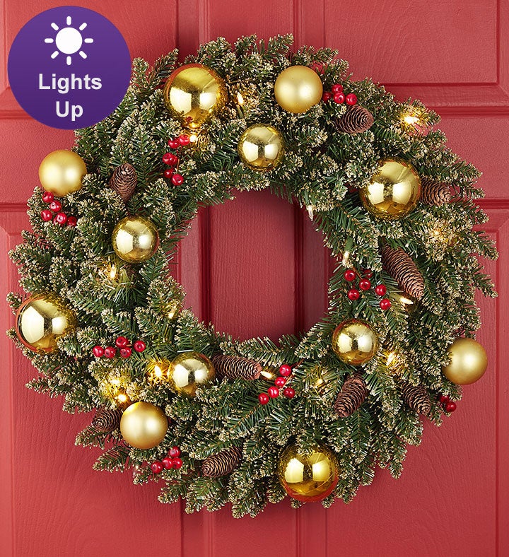 Glittery Gold Wreath with LED 24"