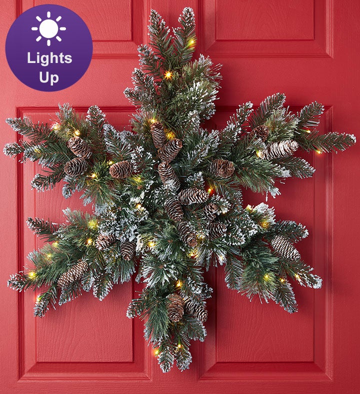 Glittery Bristle Pine Snowflake with LED 32"