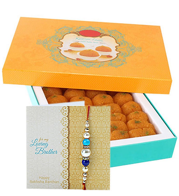 One kg Moti Chur Ladoo & Rakhi