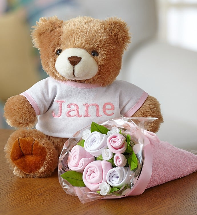 Personalized Bear & Layette Bouquet- Pink or Blue