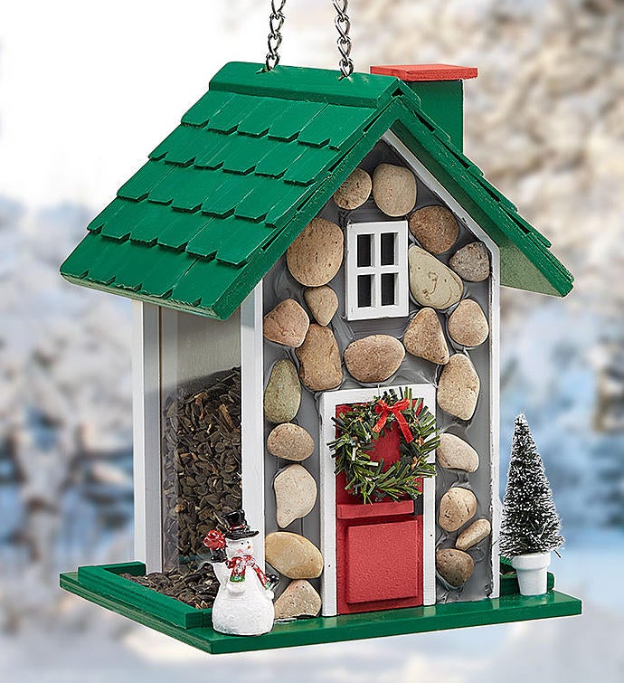 Festive Holiday Fieldstone Birdfeeder With Seed